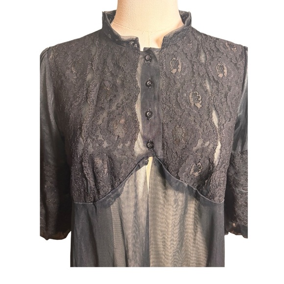Vintage Sheer Black Lace Robe Retro Romantic Flirty Classy Fairy Size S - Picture 3 of 6